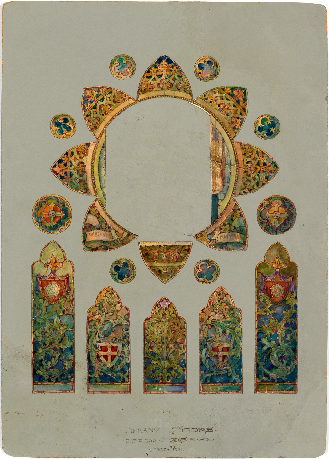 artnouveaustyle:  “Louis Comfort Tiffany, Stained Glass Window Design – watercolor,
