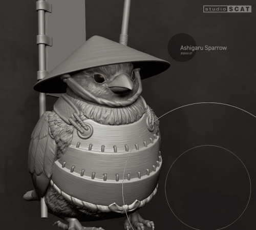 Ashigaru suzume (sparrow foot soldier), adorable 3D modelisation by KuriKuriAshigaru (lit. “light fo