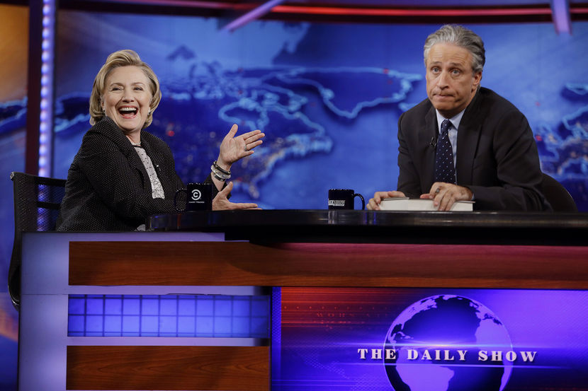 Jon Stewart: I have a, it’s like a career aptitude test.
Hillary Clinton: This is good, this is good. I’m ready.
JS: … Do you like commuting to work or do you like a home office?
HRC: You know, I’ve spent so many years commuting, I’d kind of prefer a...