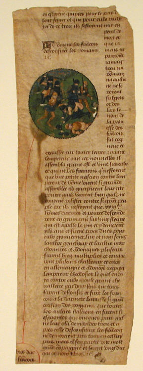 Manuscript Cutting from the Grande Chroniques de France, Medieval ArtMedium: Parchment, tempera, ink