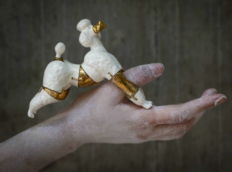 hazedolly:  Art jewellery by Qian Yang: gold-dipped salvaged antique china dolls,