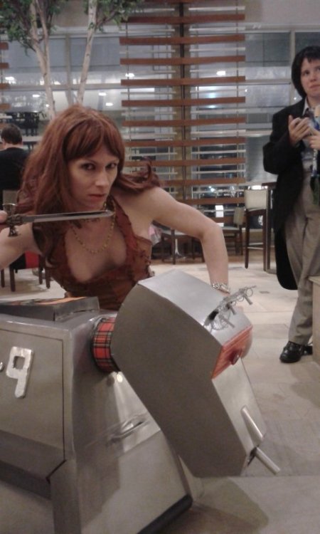 Me as Leela with the radio controlled K9 I built! with a Doctor #2 in the background! (Picture by te