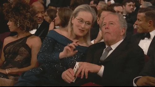 Meryl Streep and Don Gummer enjoying some Junior Mints at the 89th Annual Academy Awards