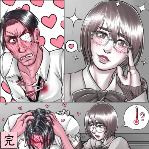 neeseeart:Fluffy Highschool AU for Valentine’s Day! Two students, a third-year boy and a second-year