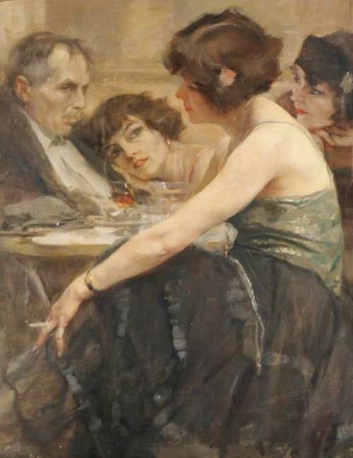 Jean Gouweloos - Noctambule attablé avec trois filles (1931)