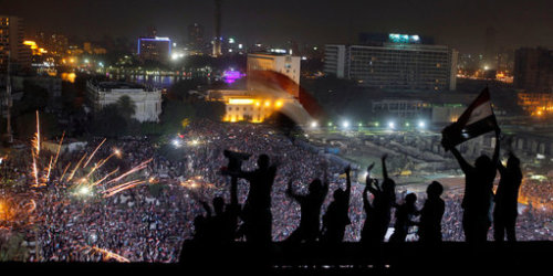 thepoliticalnotebook:Fireworks over Tahrir on Wednesday night as Morsi is ousted and taken into mili