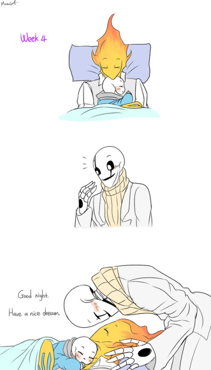mooncatyao:  [Sleep] Grillby & little Sans<First part>(Previous)/(NEXT)