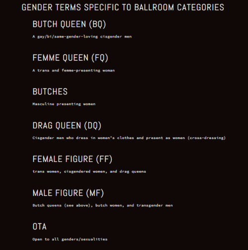 flyandfamousblackgirls:Some Ballroom Categories (courtesy of Luna)