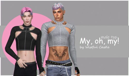 * My, Oh, my! - base game compatible male crop top, all LOD’s, all maps, 15 swatches, from teen to e