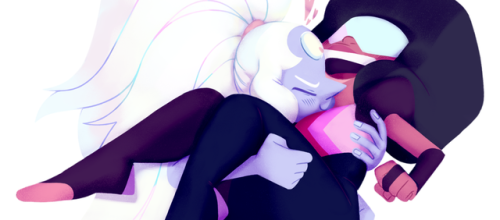 weirdlyprecious:Opal holding Garnet!✨ made of love ² ✨look how happy they are <3
