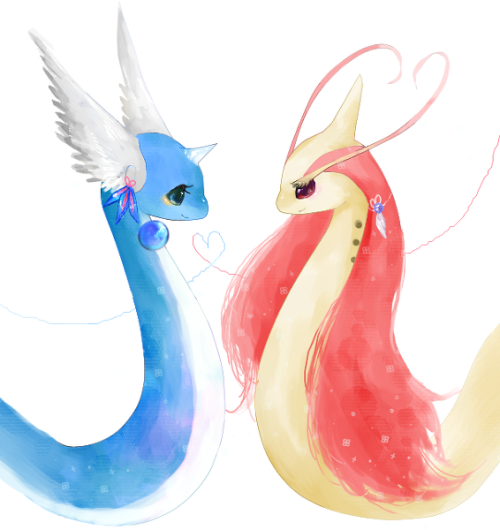 alternative-pokemon-art:  Artist Milotic or Dragonair by request. HOW ABOUT BOTH?! (If the person who requested this picture sees it, I would really love it if you messaged me or reblogged this picture with a comment so that I know you got it! You don’t