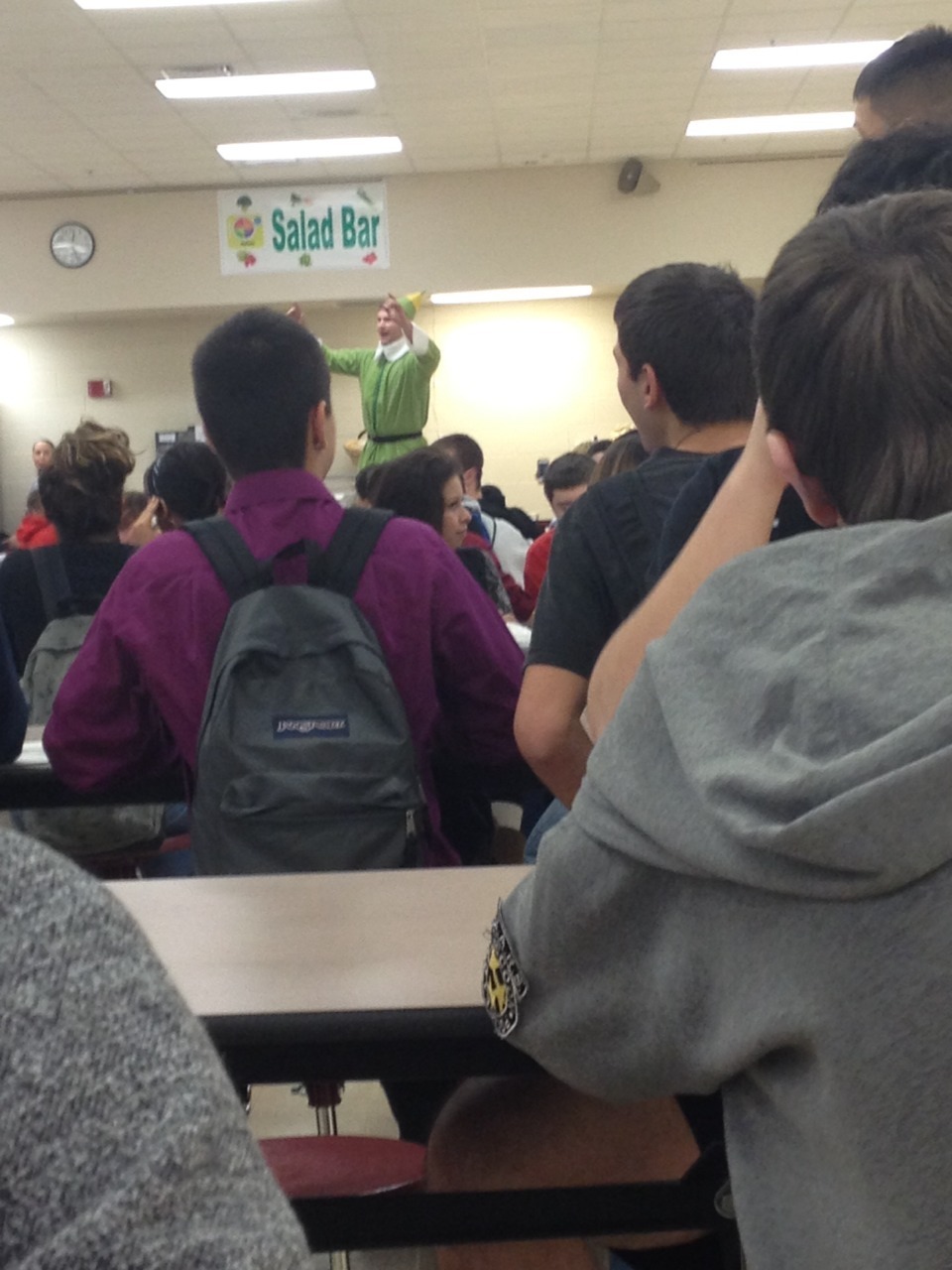 nicrouhohoho:
“today during lunch this kid dressed as buddy the elf stood up and said “the best way to spread christmas cheer is singing loud for all to hear” and got the whole cafeteria to sing a christmas song with him
”