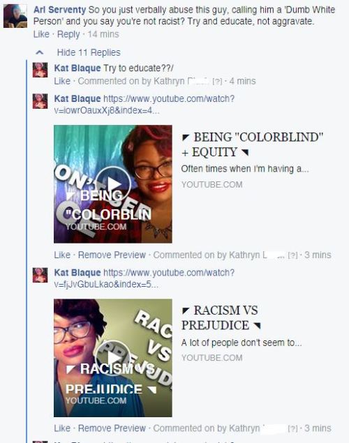 katblaque:  So sick of white people just assuming i’m some ignorant black bitch who’s not smart enough to educate massa. Here’s my racism playlist, if you’re curious. 