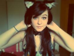 sleepyishkitten:  Some crappy pictures of me with my new kitten ears and collar from kittensplaypen ~ &lt;3 