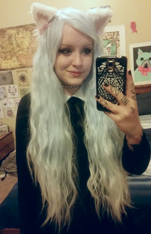 satanicspacecat:  satanicspacecat:  Feeling like a real kitten princess right now. Cat ears from kittensplaypenshop  “Moonlight” wig from geisha-wigs 💖👑💖  I just wanna be a cat girl all the time