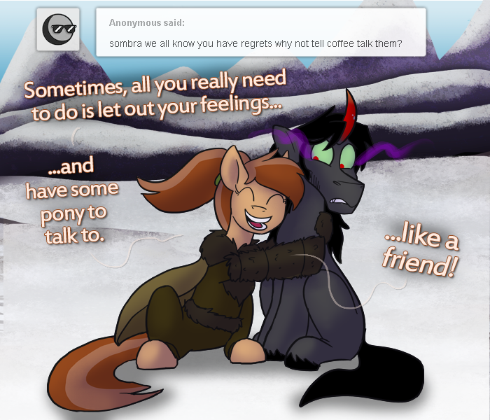ask-king-sombra:  ask-king-sombra:  Not all ponies are all aboard the hug train to