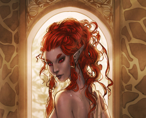 I call this “Dawn in Mournhold”. Oh, little priestess, your beauty and your gentle gaze 