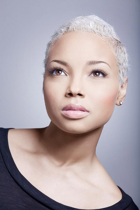 short-haircutcom:  Short White Hair See more photos here -> Black Women Short Cuts Category => Short Hairstyles for Black Women