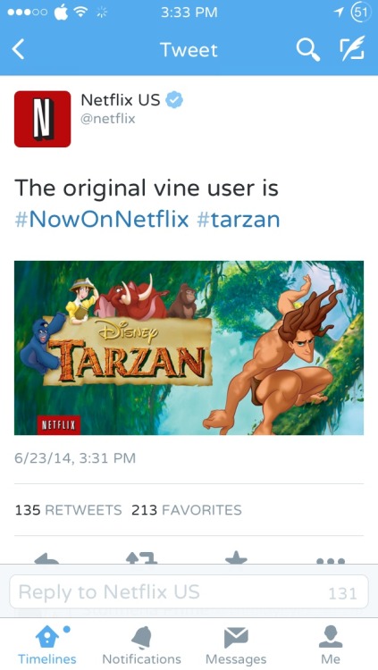 531-8008: SPREAD THE MOTHER FUCKING WORD! TARZAN IS NOW ON NETFLIX!!!