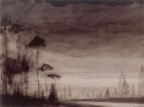 Léon Spilliaert, Landscape with tall trees, 1900-1902India ink and Conté pencils on papermore