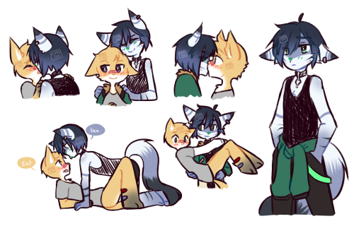 soubunn:Made Andrew’s ref since he didn’t had any~  AND I WAS ABOUT TO JUST DRAW THE “WITHOUT” SWEATER THING, BUT I JUST GOT DISTRACTED WITH HIS CUTE BOYFRIEND I think you already know Elliot ;3c husband and huswife(? Elliot: Elliot Vulpes Andrew: