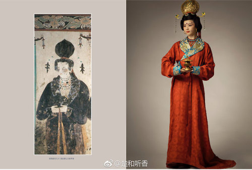 dressesofchina: Recreated Tang-dynasty outfits based on cave paintings