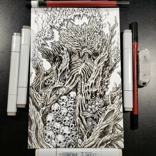 Process shots of Day 3 of #inktober2018 Ancient Tree #31dayworldbuild #inktober #inkworldbuild #aoei