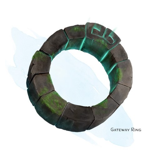 the-griffons-saddlebag:  💍 𝗡𝗲𝘄 𝗶𝘁𝗲𝗺! Gateway Ring Ring, very rare ___  Made from tiny, moss-covered stones, this ring is enchanted with ancient fey magic. You can use an action to speak the ring’s command word, followed by the