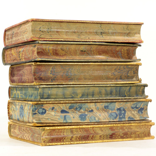 michaelmoonsbookshop:19th century leather bound prize bindings with marbled fore edges