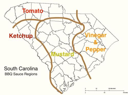 mapsontheweb:  South Carolina BBQ Sauce Regions.