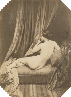 oorequiemoo:  Auguste Belloc, Academie nude, 1856, albumen print on cardboard mount card 