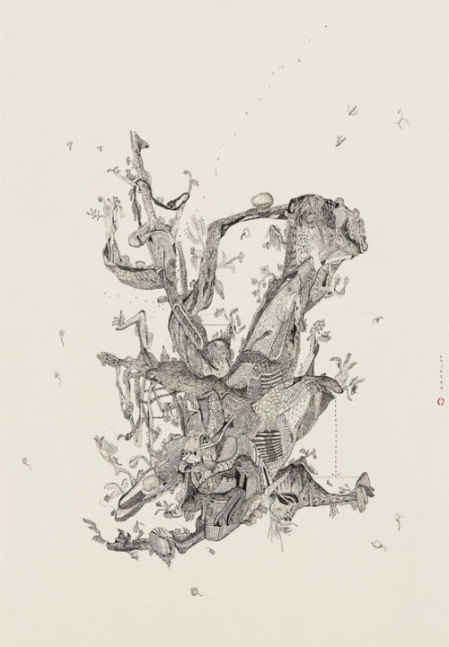 Untitled, (2010-2,3,4). Lin Xue (林穴). Ink on paper. 2010.Lin Xue was born in 1968 in Fujian, Ch