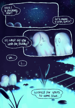 milleart:  ✧ﾟ･:* wishing night *:･ﾟ✧ I really needed some background practice, so I decided to put a cute idea I had into a little comic. I loved MTT and Blooky’s little plot. Blooky’s just the sweetest supportive cousin ever ;u;   &lt;3