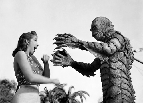 Julie Adams, and Ben Chapman as Gill-man / publicity still for Jack Arnold’s Creature from the Black