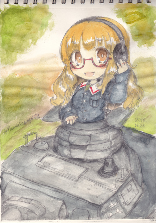 Panzer vor ! 落書きでガールズ&パンツァーより、さおりん描きました。初めて戦車描いたので、パースが酷いのは愛嬌としてくださいまし。こっちのは原色スキャン原寸ものっけておきます