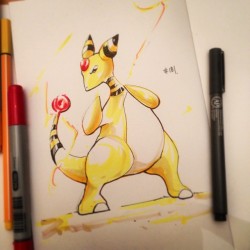 exshen:  Pkmn of the day: 181!! #pkmn #pkmnoftheday #Pokemon #ampharos #copic #ink #doodle