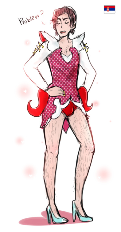 miffeee:  Done as a request. Serbia’s magical girl outfit with an added bonus of Balkan hair. Too ba