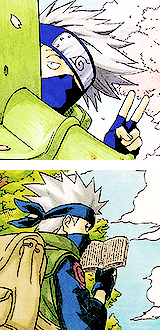 xoxomyseriesxoxo:Kakashi Hatake in Team Seven official arts through the years.