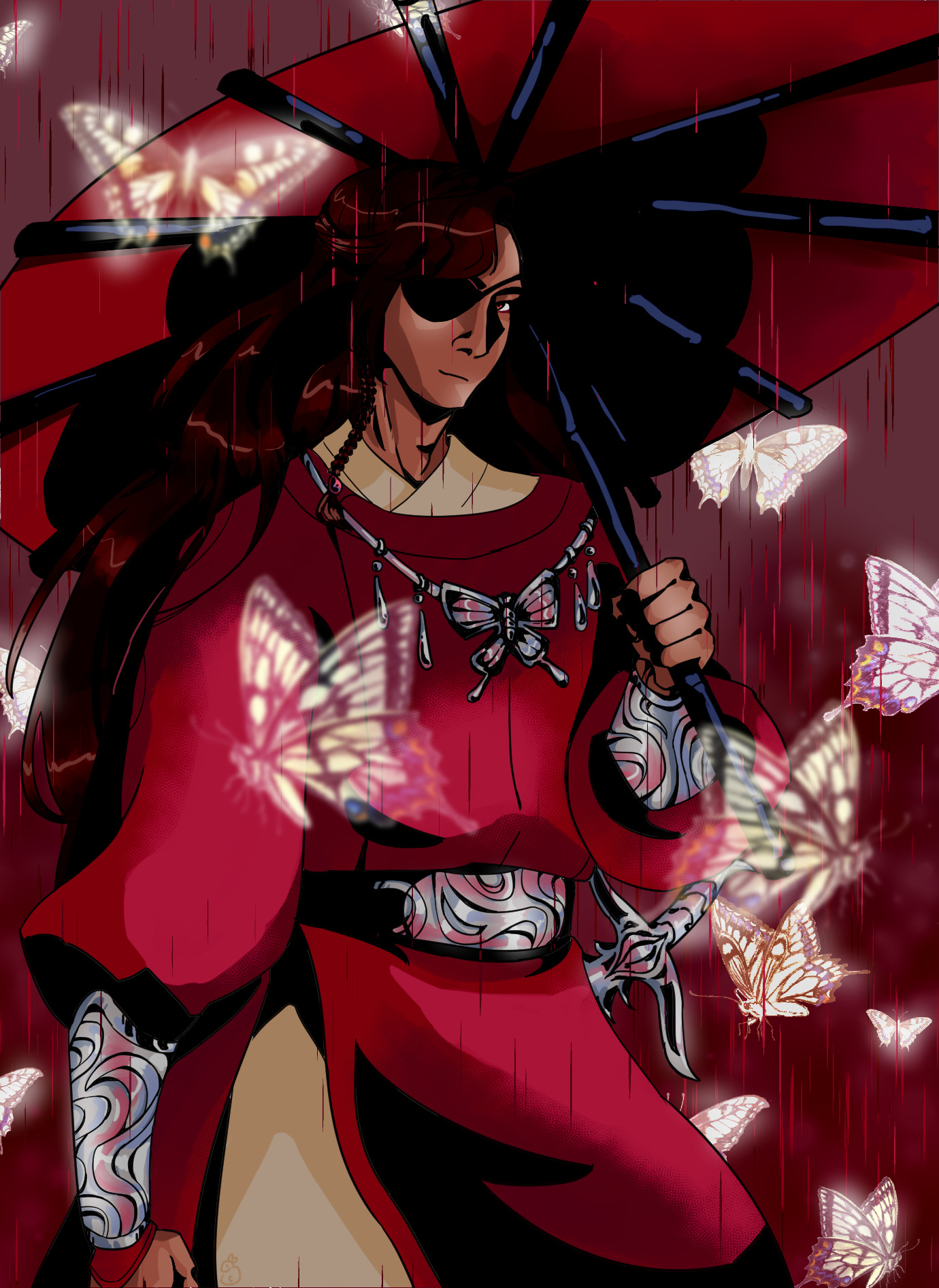 A fully coloured digital drawing of Hua Cheng from Heaven Official's Blessing (Tian Guan Ci Fu).