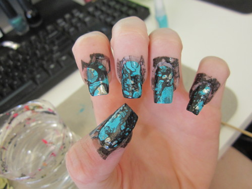 Water Spotted Turquoise Nails: How To This technique is related to water marbling, so if you wanna t
