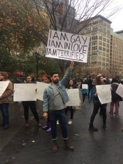 theonlylivingboyinnewyork:  lovingnewghostbusters:  Union square, NY protest  I’m gay and I’m in love with this man. 