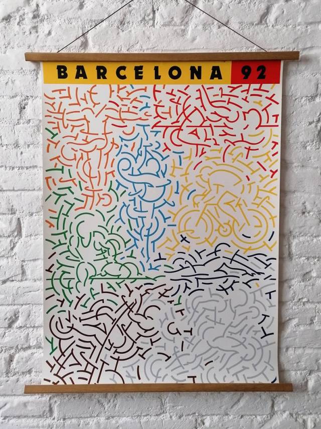 1988 Huge Postmodern Poster by Lluis Aiguade Barcelona 1992 Print 90's Style Art
