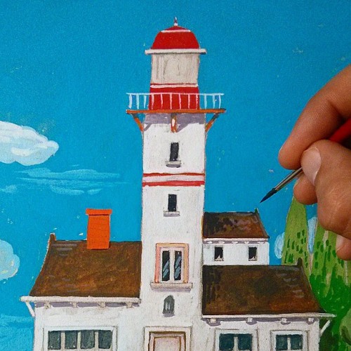 Lighthouse #illustration #painting #hand_painting #art #wip #gatotonto #landscape #gouache #brush