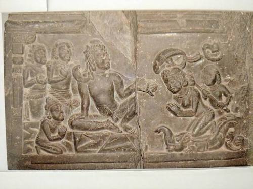 Ganga-devi pays homage to urdhva-linga Shiva. Stone. Eastern India. 6th century.