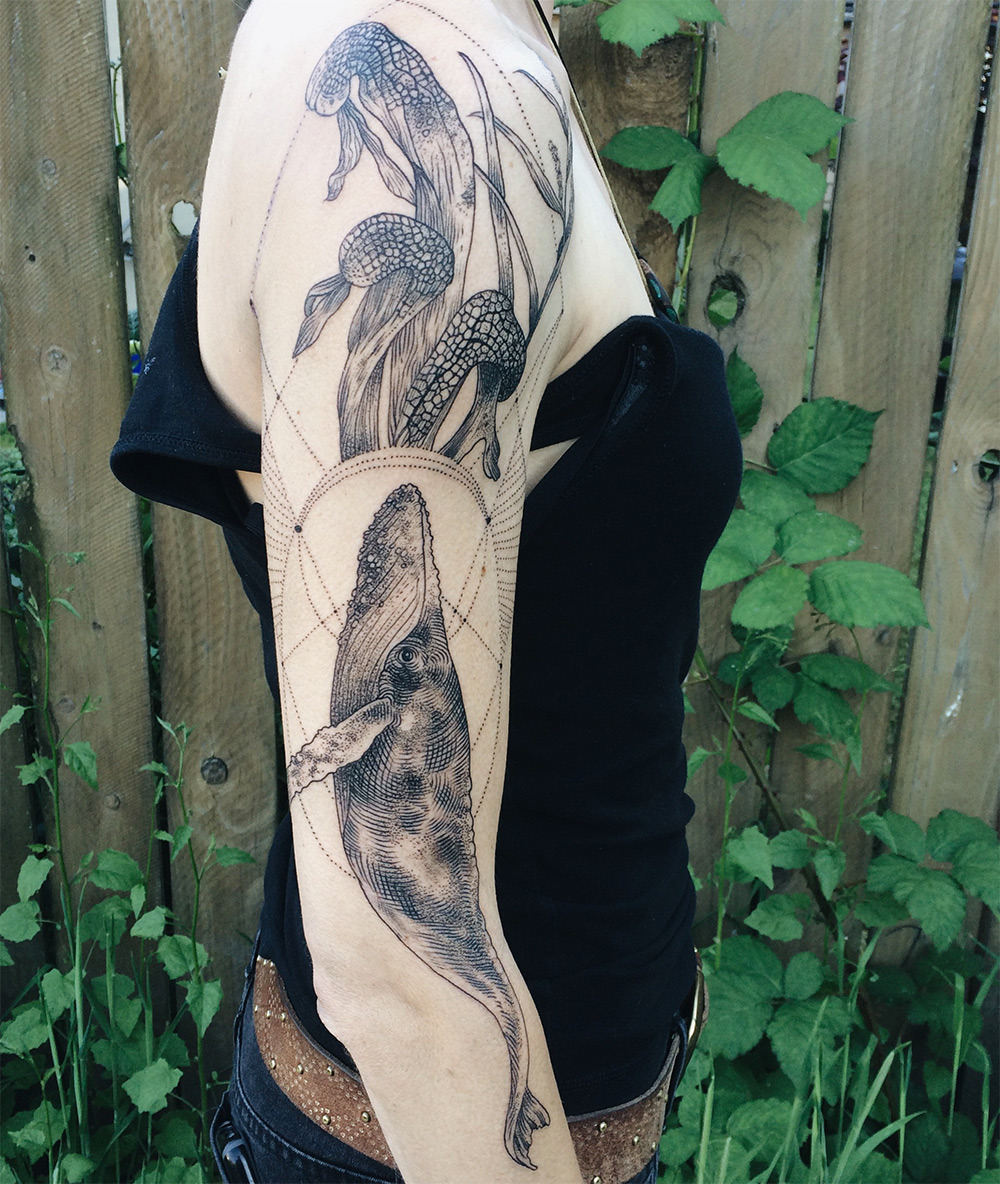 forestferncreations:  itscolossal:  Tattoos of Flora and Fauna Reminiscent of Woodcut