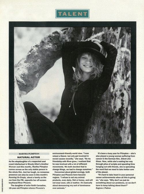 Rare scans of Martha Plimpton from an unknown magazine circa 1988 and Blitz Magazine, January 1990 