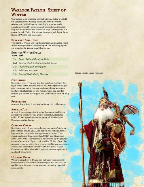 A little quick and dirty today, but the inspiration struck me and I wanted to get it out quick. Happy holidays y’all. #dnd#d&d#5e #dungeons and dragons #tabletop#warlock #spirit of winter #patron#homebrewing#holidays#player options#subclass
