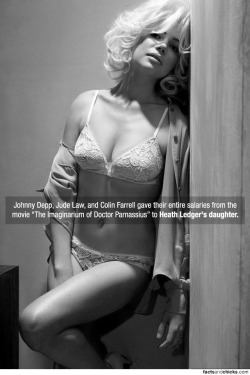 factsandchicks:  Johnny Depp, Jude Law, and Colin Farrell gave their entire salaries from the movie “The Imaginarium of Doctor Parnassius” to Heath Ledger’s daughter. source 