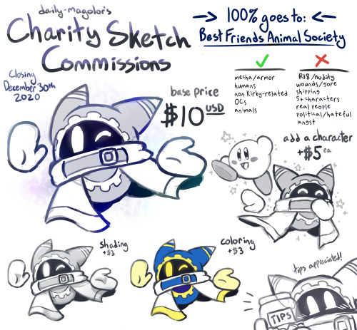 Happy Holidays everyone! I’m opening sketch commissions for the month of December, and 100% of what 