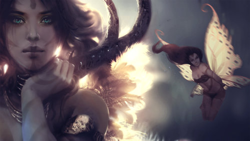 c0ry-c0nvoluted:Another cool breakdown of   Wojtek Fus  ’s digital art. This one’s called “Goddess of the Sacred Forest”. -cc